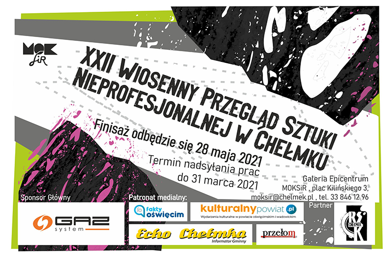 Plakat XXII Wiosennego Przeglądu Sztuki Nieprofesjonalnej organizowanego przez Miejski Ośrodek Kultury, Sportu i Rekreacji w Chełmku.