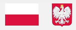 Baner przedstawiający z lewej strony flagę Polski, a z prawej strony godło Polski.