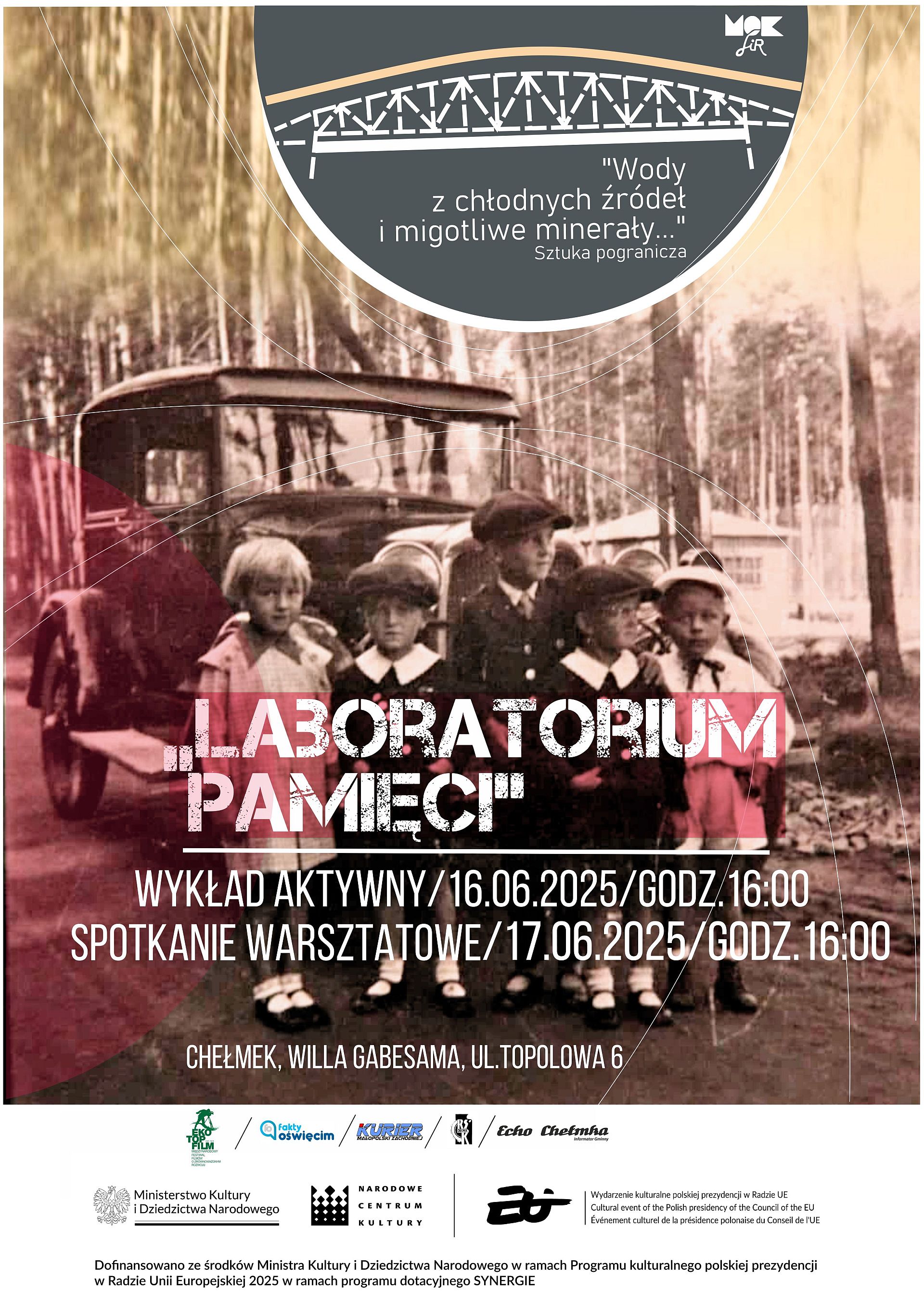 Plakat cyklu spotkań warsztatowych pn. „Laboratorium pamięci”.