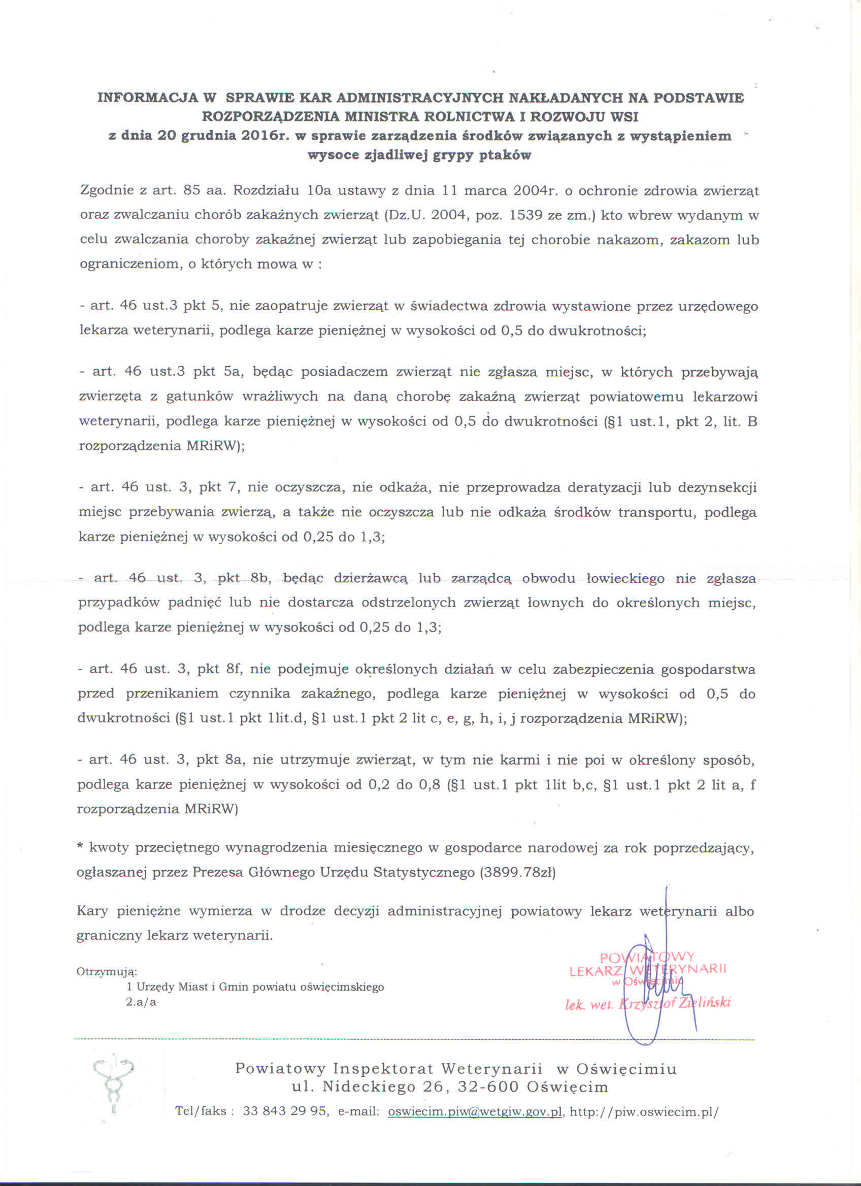 Informacja w sprawie kar